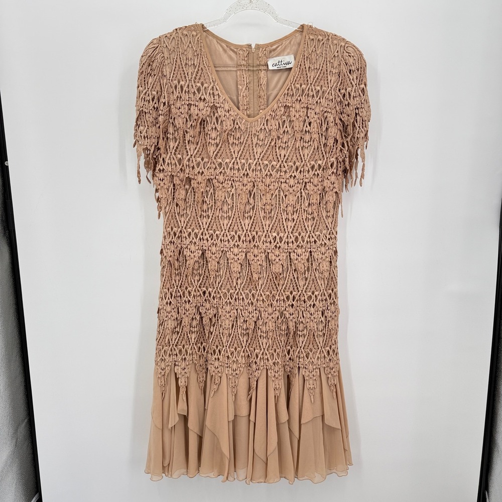 Cattiva New York Crochet Lace Dress Sz M Tiered‎ Ruffle Sheath Cocktail Fairy